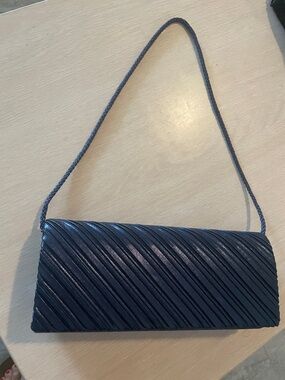 Lulu Townsend Elegant Navy Blue Pleated Shoulder Clutch